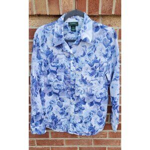 Vintage Lauren Ralph Lauren Blue Floral Button Up Shirt Women's Size Large